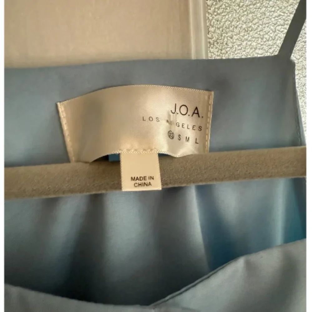 J.O.A. Los Angeles Blue Midi Dress XS Button Front Strappy Tie Waist XSmall - Picture 5 of 5